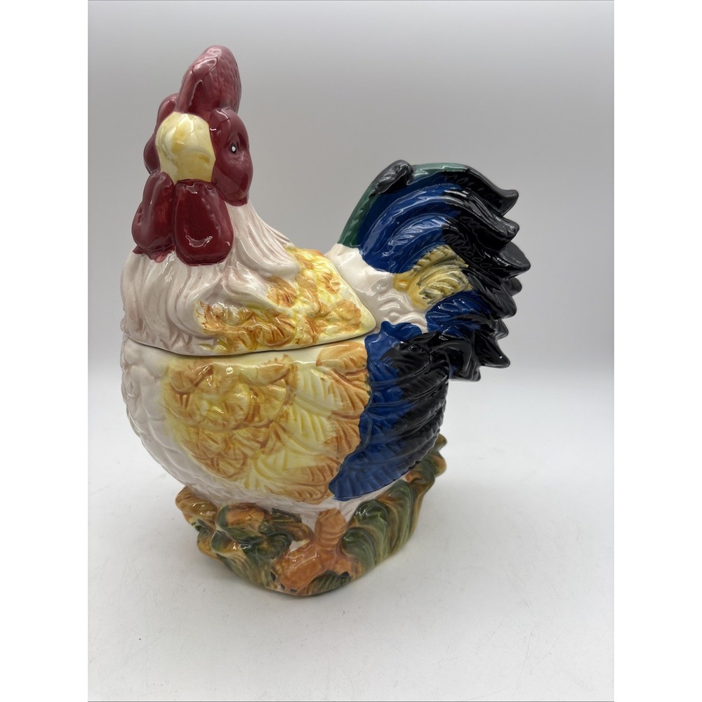 Vintage 90s Alco Industries Ceramic Rooster Cookie Jar 11" Tall Farmhouse Decor